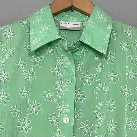 Alfred Dunner Size 10 Petite Green Embroidered Grandmacore Top Feminine Romantic - Picture 3 of 9